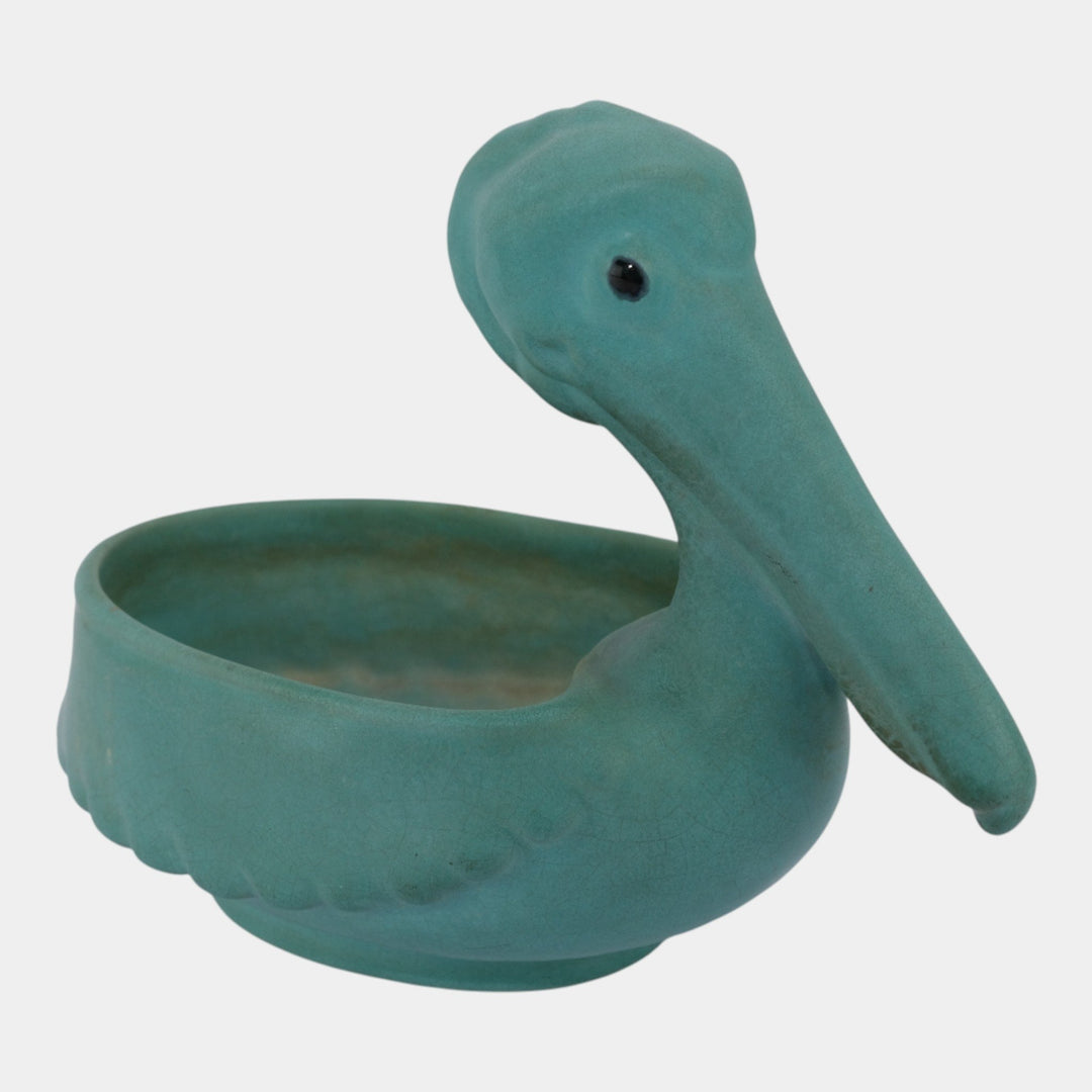 Weller Cactus Line 1930s Matte Turquoise Art Pottery Novelty Pelican Planter