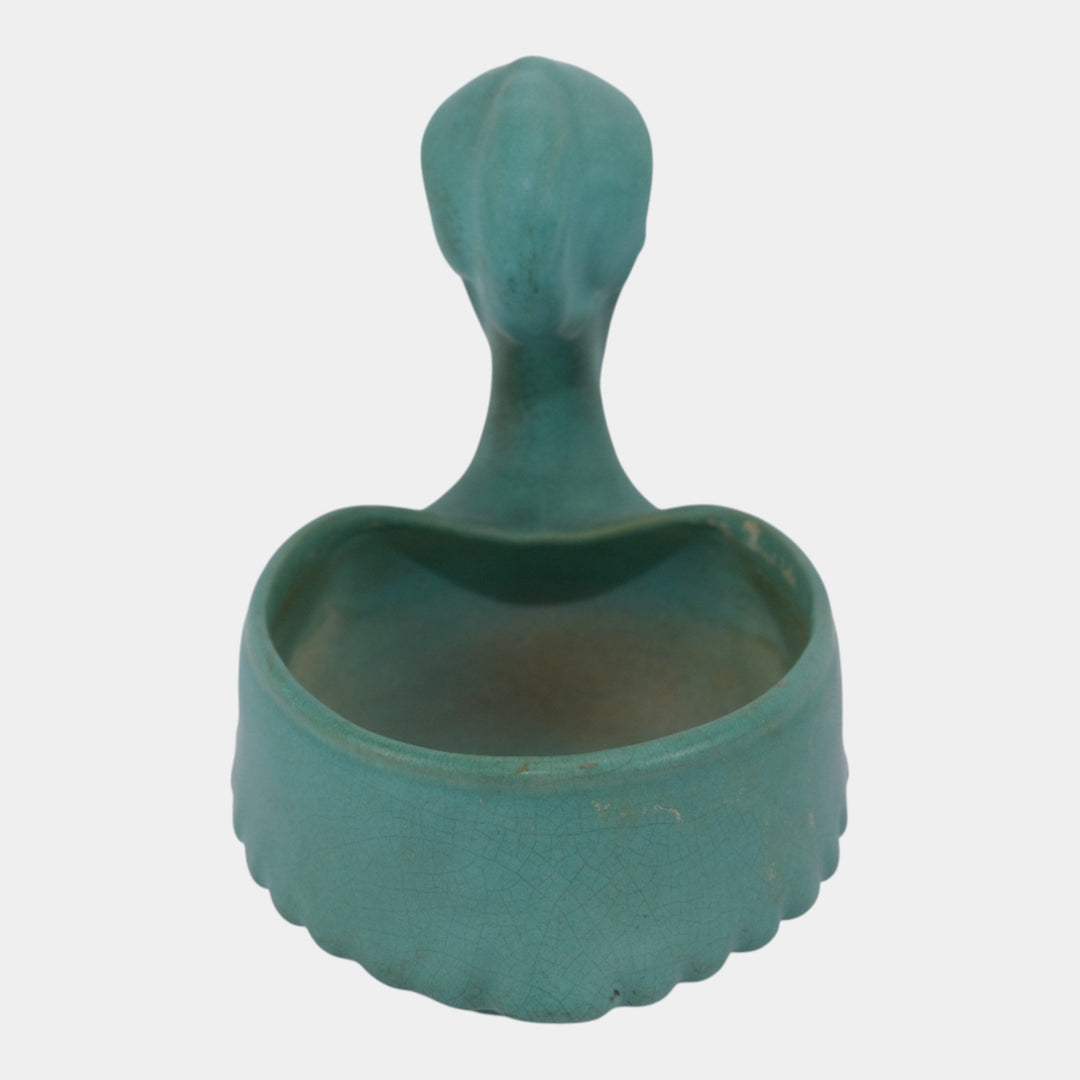 Weller Cactus Line 1930s Matte Turquoise Art Pottery Novelty Pelican Planter