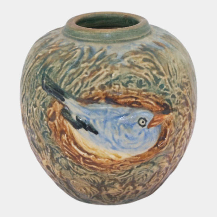 Weller Glendale 1920s Vintage Art Pottery Bird In A Nest Ceramic Vase