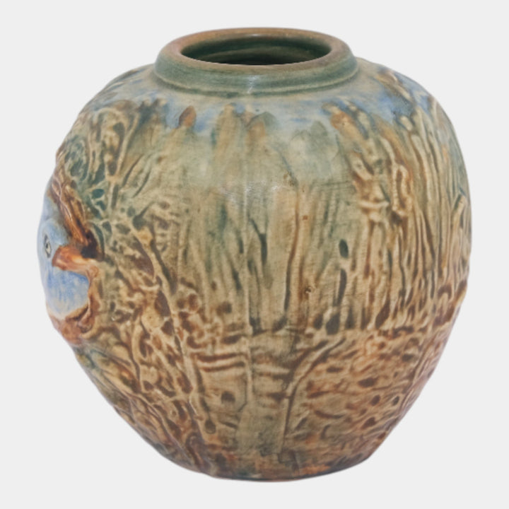 Weller Glendale 1920s Vintage Art Pottery Bird In A Nest Ceramic Vase