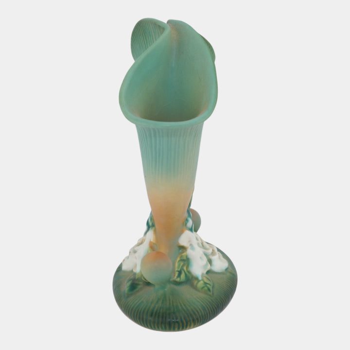 Roseville Gardenia Green 1950 Mid Century Modern Pottery Cornucopia Vase 622-8