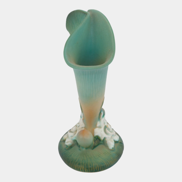 Roseville Gardenia Green 1950 Mid Century Modern Pottery Cornucopia Vase 622-8