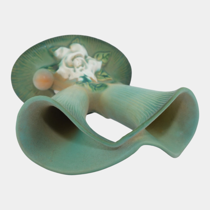 Roseville Gardenia Green 1950 Mid Century Modern Pottery Cornucopia Vase 622-8