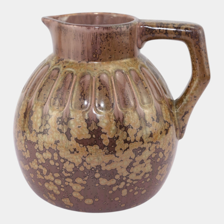 Sarreguemines French Pottery Brown Crystalline Ribbed Shoulder Stoneware Pitcher - Just Art Pottery
