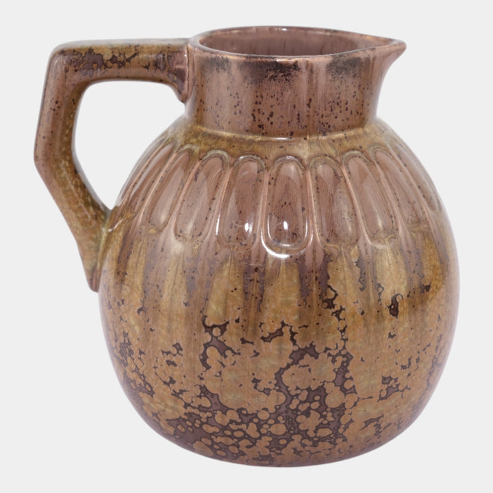 Sarreguemines French Pottery Brown Crystalline Ribbed Shoulder Stoneware Pitcher - Just Art Pottery