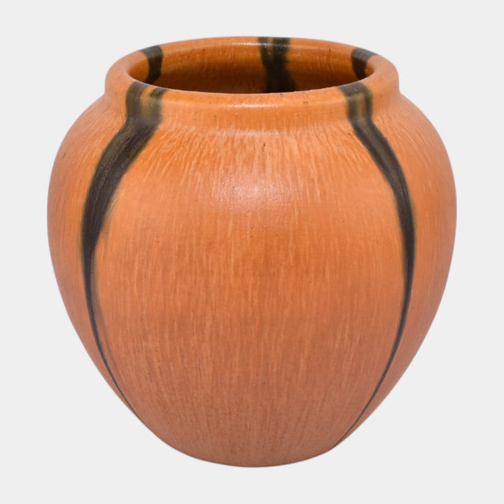 Pfaltzgraff 1930s Art Pottery Black And Matte Uranium Orange Ceramic Vase