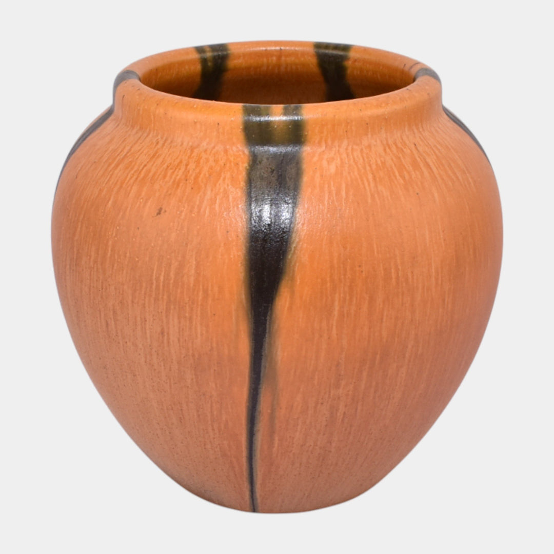 Pfaltzgraff 1930s Art Pottery Black And Matte Uranium Orange Ceramic Vase