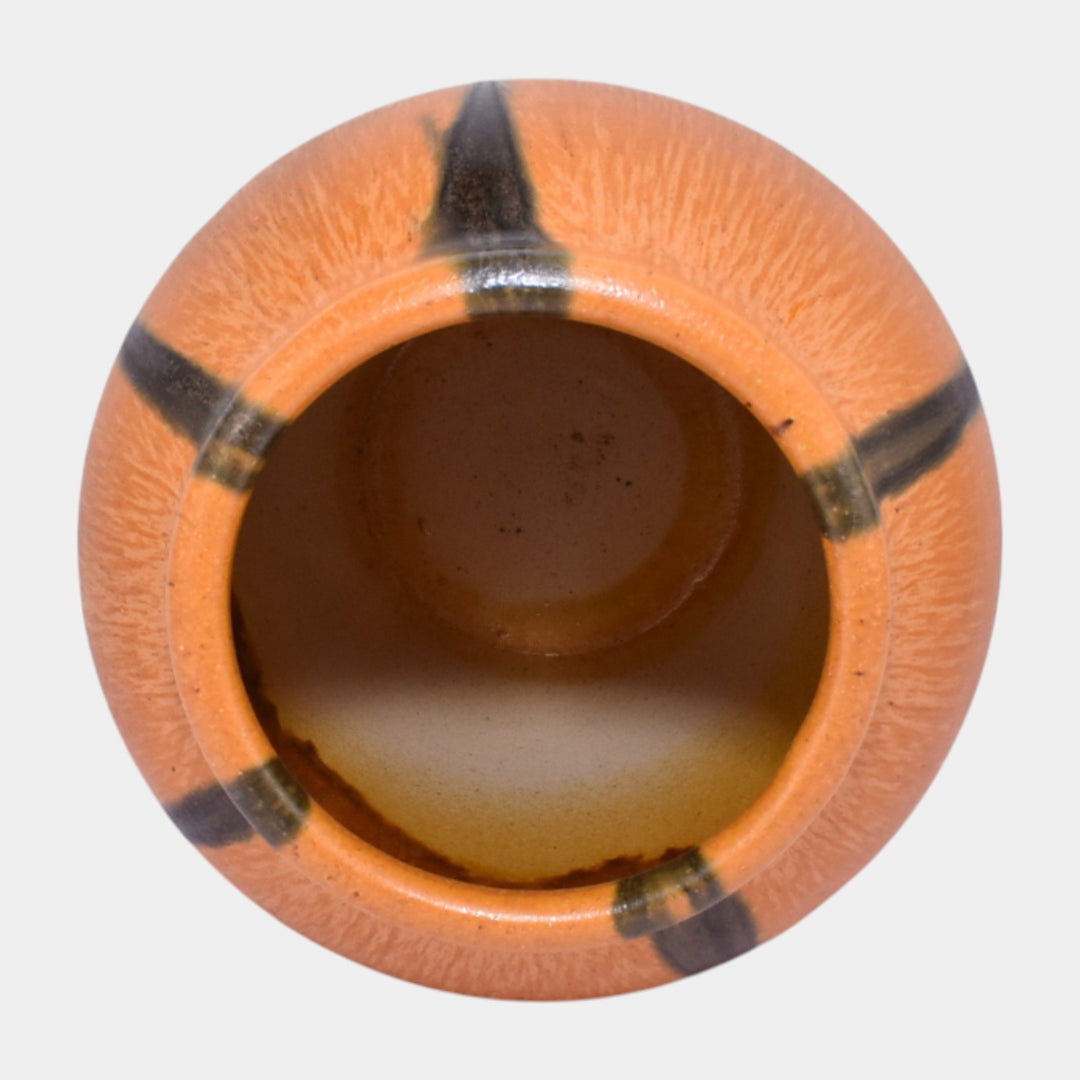 Pfaltzgraff 1930s Art Pottery Black And Matte Uranium Orange Ceramic Vase