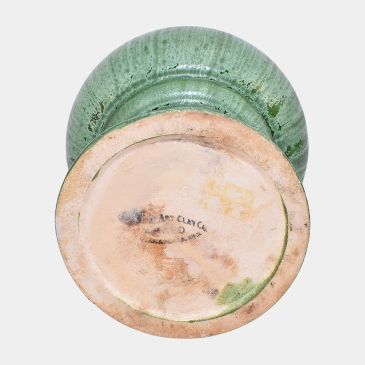 Amaco American Art And Clay Company Art Deco Mottled Matte Green Ceramic Vase 51 - Just Art Pottery