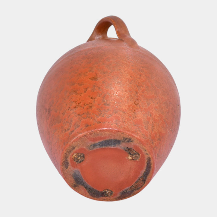 Pacific Pottery 1920s Pottery Mottled Uranium Orange Three Handle Vase 300 - Just Art Pottery