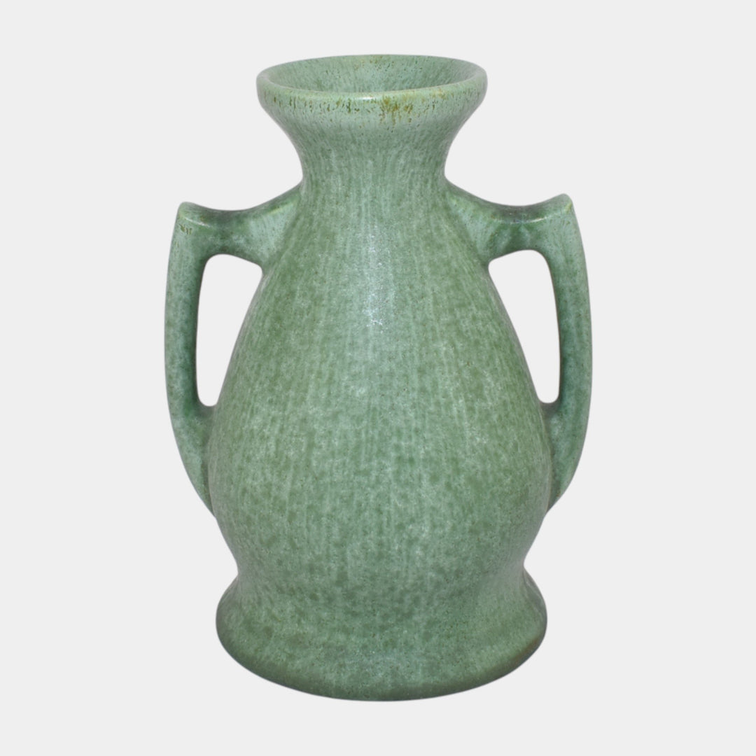 Amaco American Art And Clay Company Mottled Matte Green Handled Ceramic Vase 40