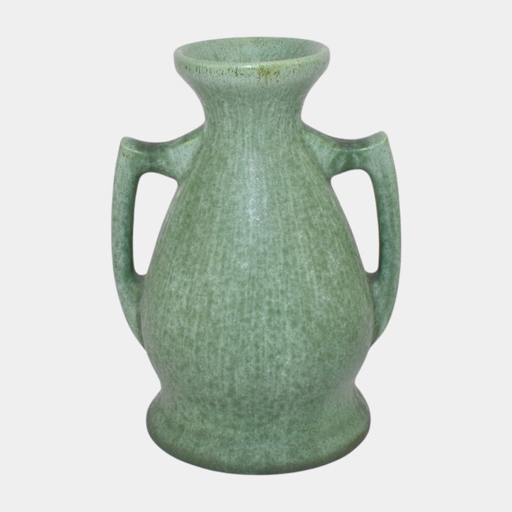 Amaco American Art And Clay Company Mottled Matte Green Handled Ceramic Vase 40