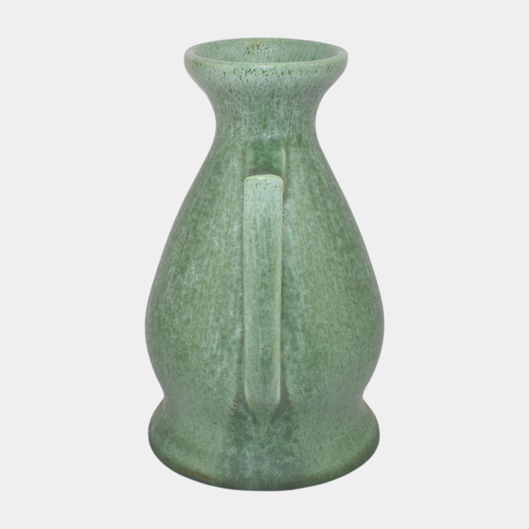 Amaco American Art And Clay Company Mottled Matte Green Handled Ceramic Vase 40