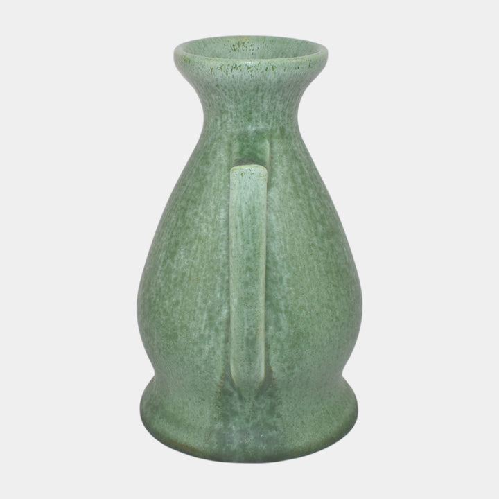 Amaco American Art And Clay Company Mottled Matte Green Handled Ceramic Vase 40