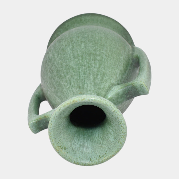 Amaco American Art And Clay Company Mottled Matte Green Handled Ceramic Vase 40