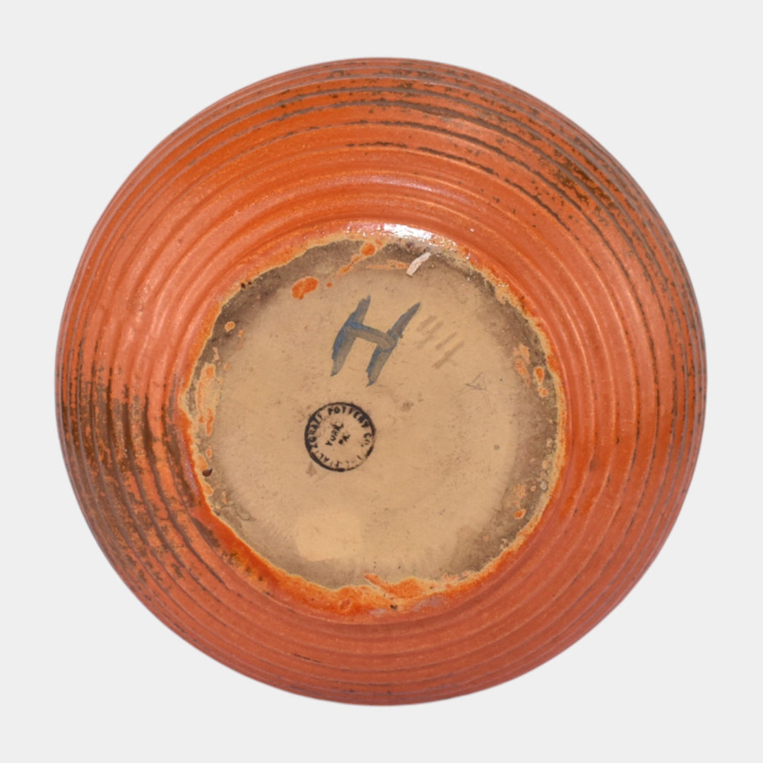 Pfaltzgraff 1930s Art Pottery Orange Ribbed Ceramic Handled Vase 144