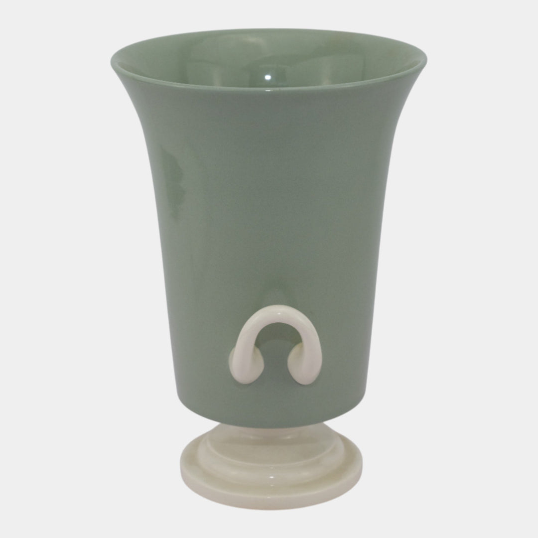 Keith Murray For Wedgwood Caledon Green White Art Deco Ceramic Handled Urn Vase
