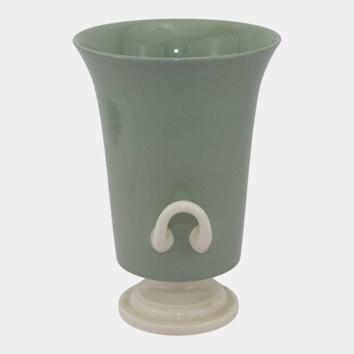 Keith Murray For Wedgwood Caledon Green White Art Deco Ceramic Handled Urn Vase