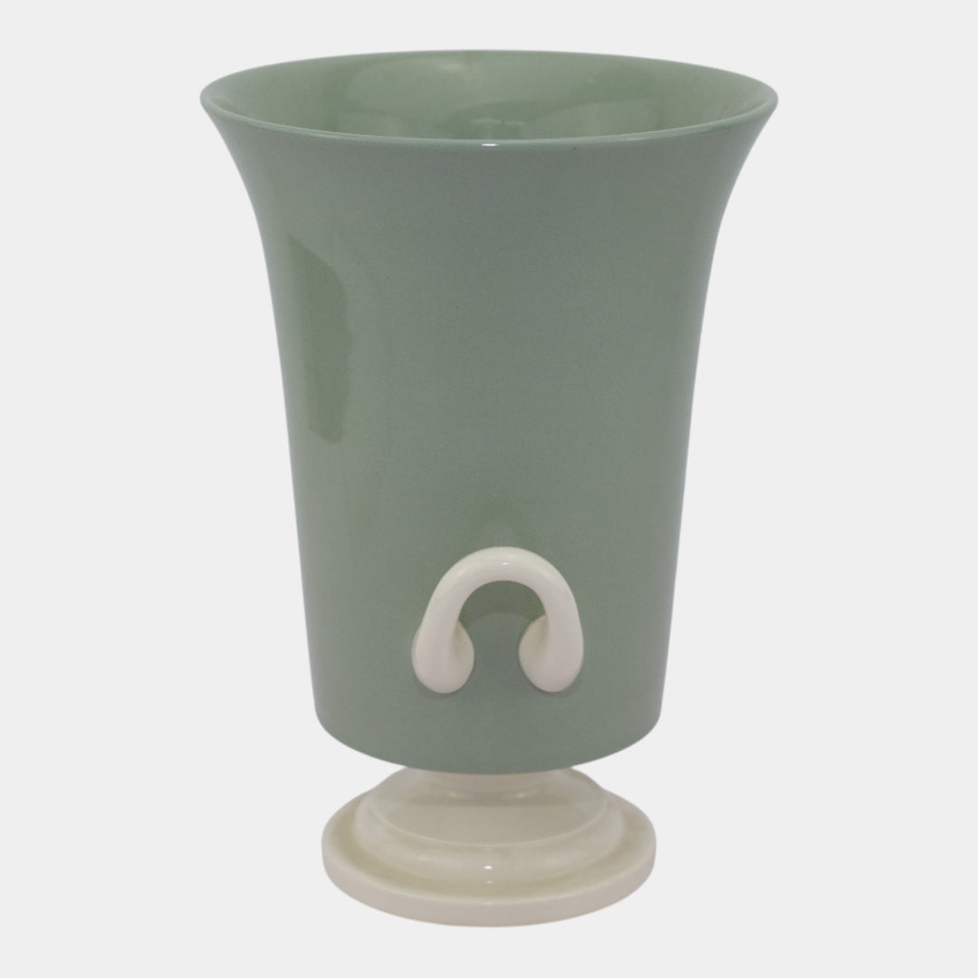 Keith Murray For Wedgwood Caledon Green White Art Deco Ceramic Handled Urn Vase