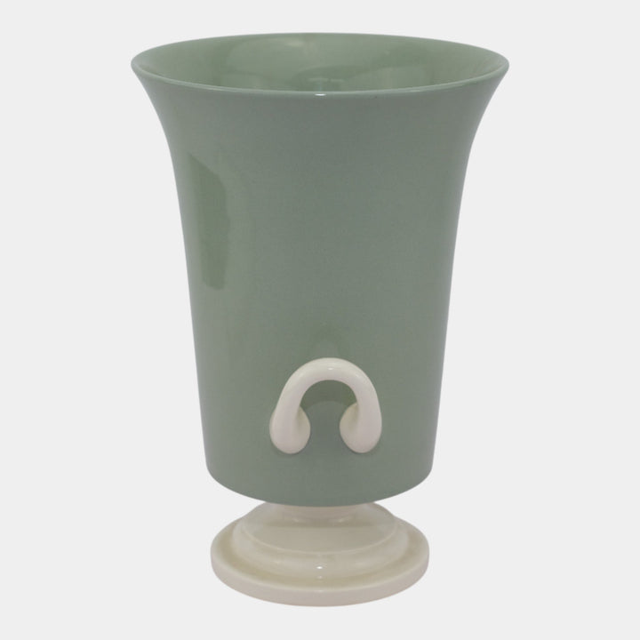 Keith Murray For Wedgwood Caledon Green White Art Deco Ceramic Handled Urn Vase