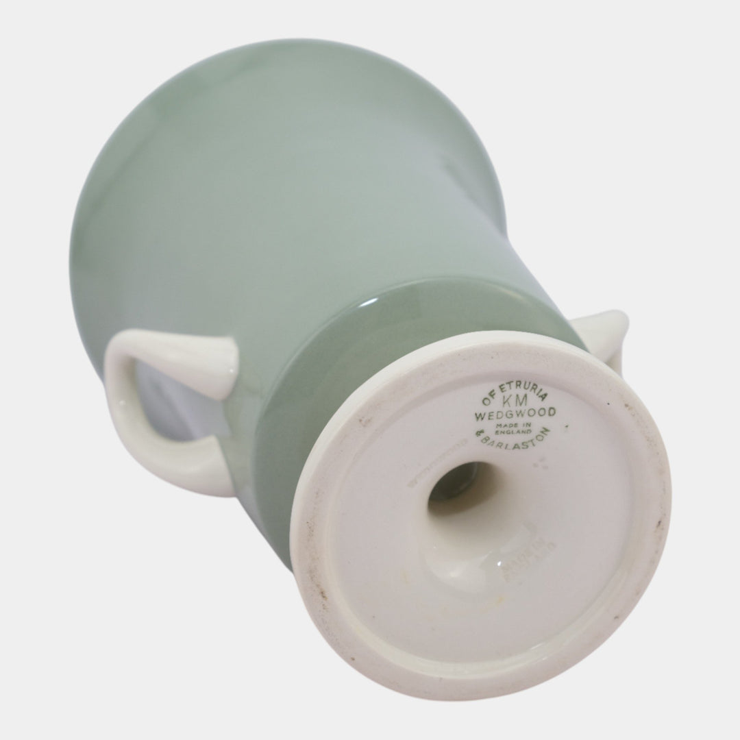 Keith Murray For Wedgwood Caledon Green White Art Deco Ceramic Handled Urn Vase