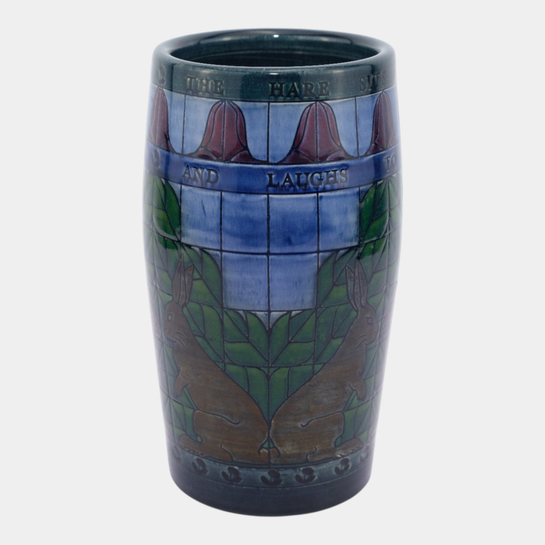 Sally Tuffin For Dennis China Works 1994 English Pottery Blue Green Rabbit Vase - Just Art Pottery