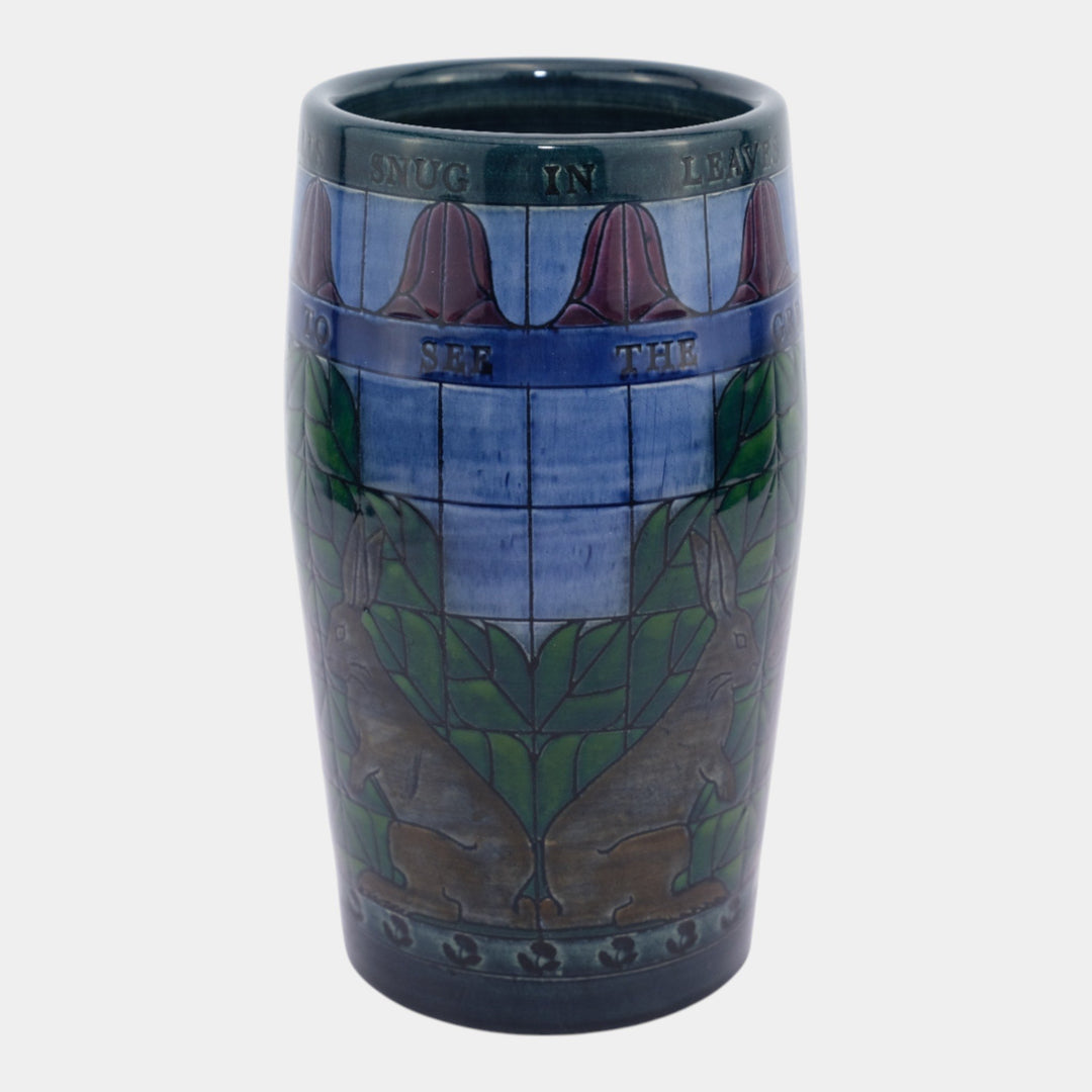Sally Tuffin For Dennis China Works 1994 English Pottery Blue Green Rabbit Vase - Just Art Pottery