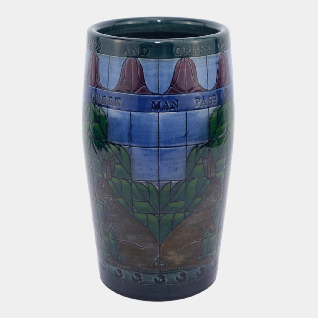Sally Tuffin For Dennis China Works 1994 English Pottery Blue Green Rabbit Vase - Just Art Pottery