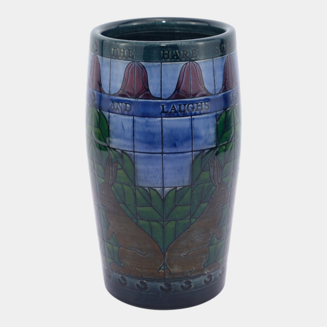 Sally Tuffin For Dennis China Works 1994 English Pottery Blue Green Rabbit Vase - Just Art Pottery