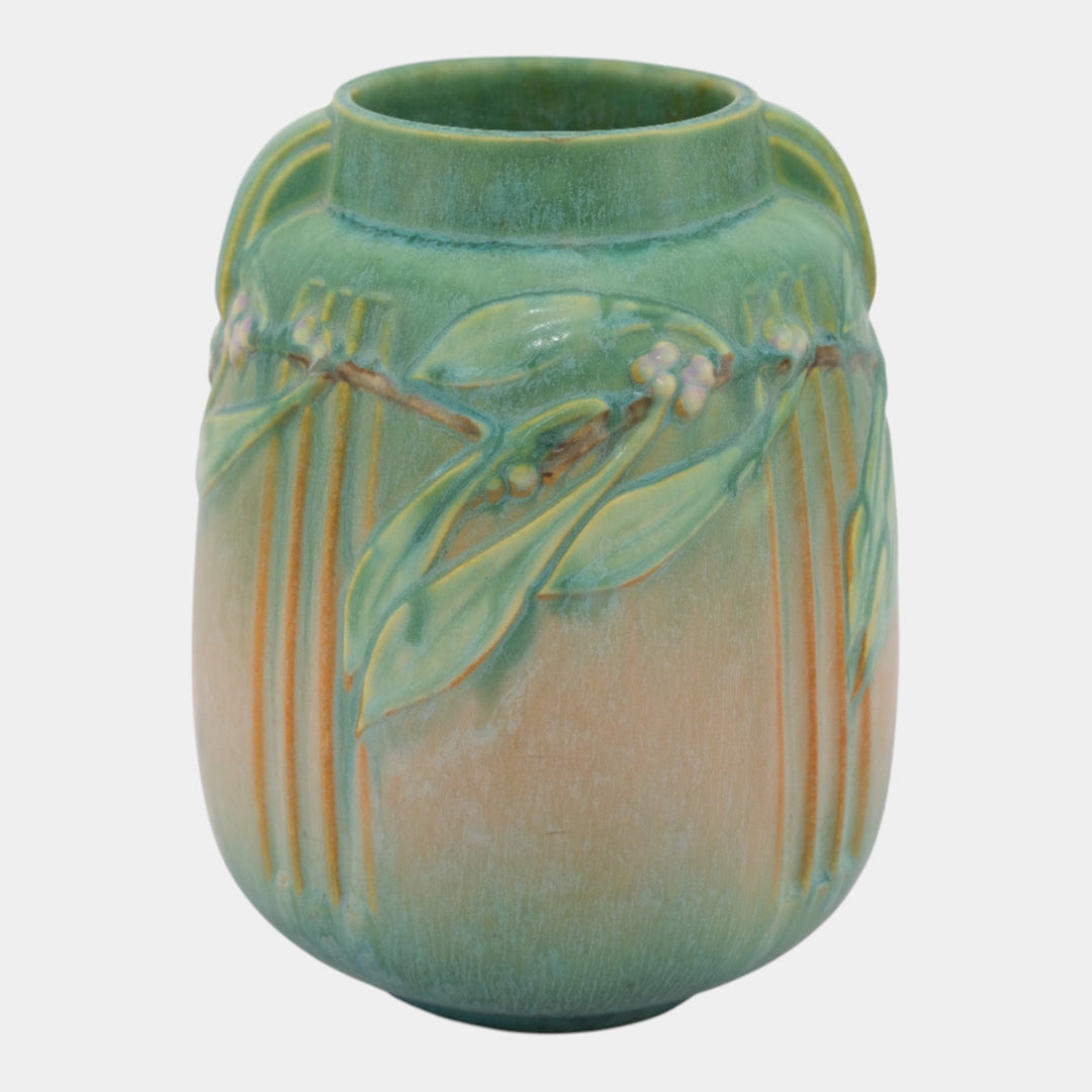 Roseville Laurel 1934 Vintage Arts And Crafts Pottery Green Ceramic Vase 672-8 - Just Art Pottery