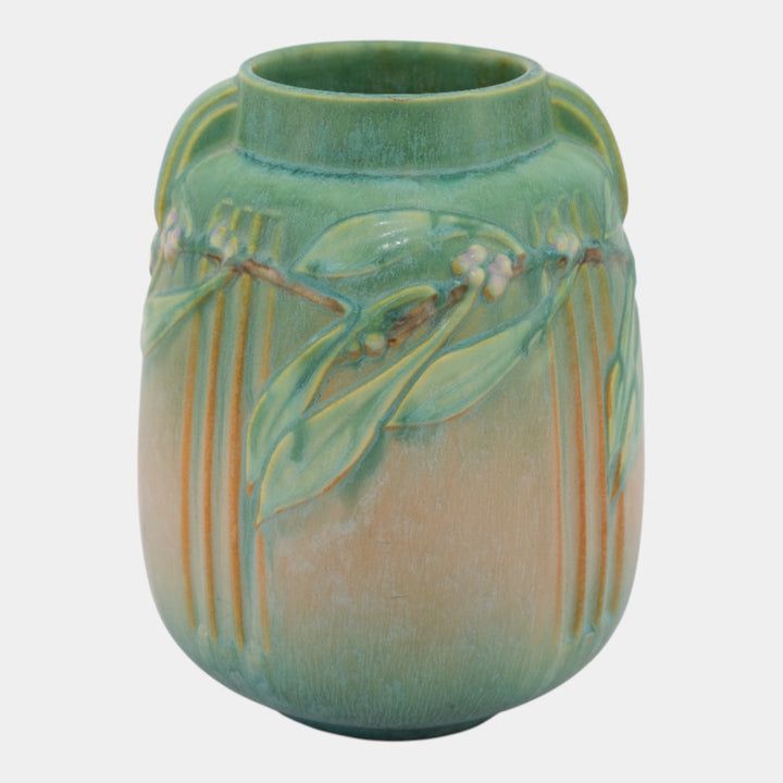 Roseville Laurel 1934 Vintage Arts And Crafts Pottery Green Ceramic Vase 672-8 - Just Art Pottery