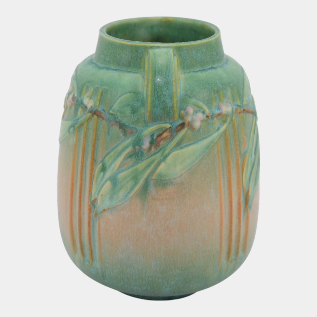 Roseville Laurel 1934 Vintage Arts And Crafts Pottery Green Ceramic Vase 672-8 - Just Art Pottery