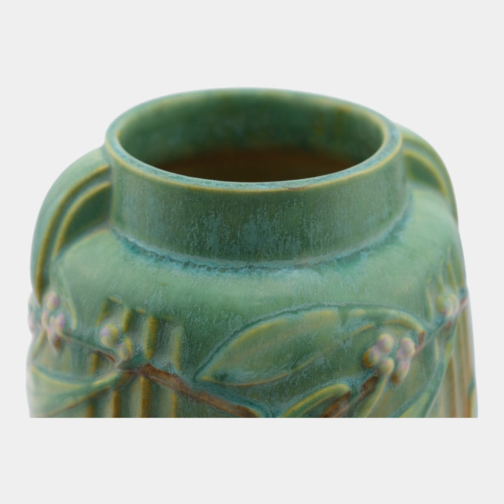 Roseville Laurel 1934 Vintage Arts And Crafts Pottery Green Ceramic Vase 672-8 - Just Art Pottery