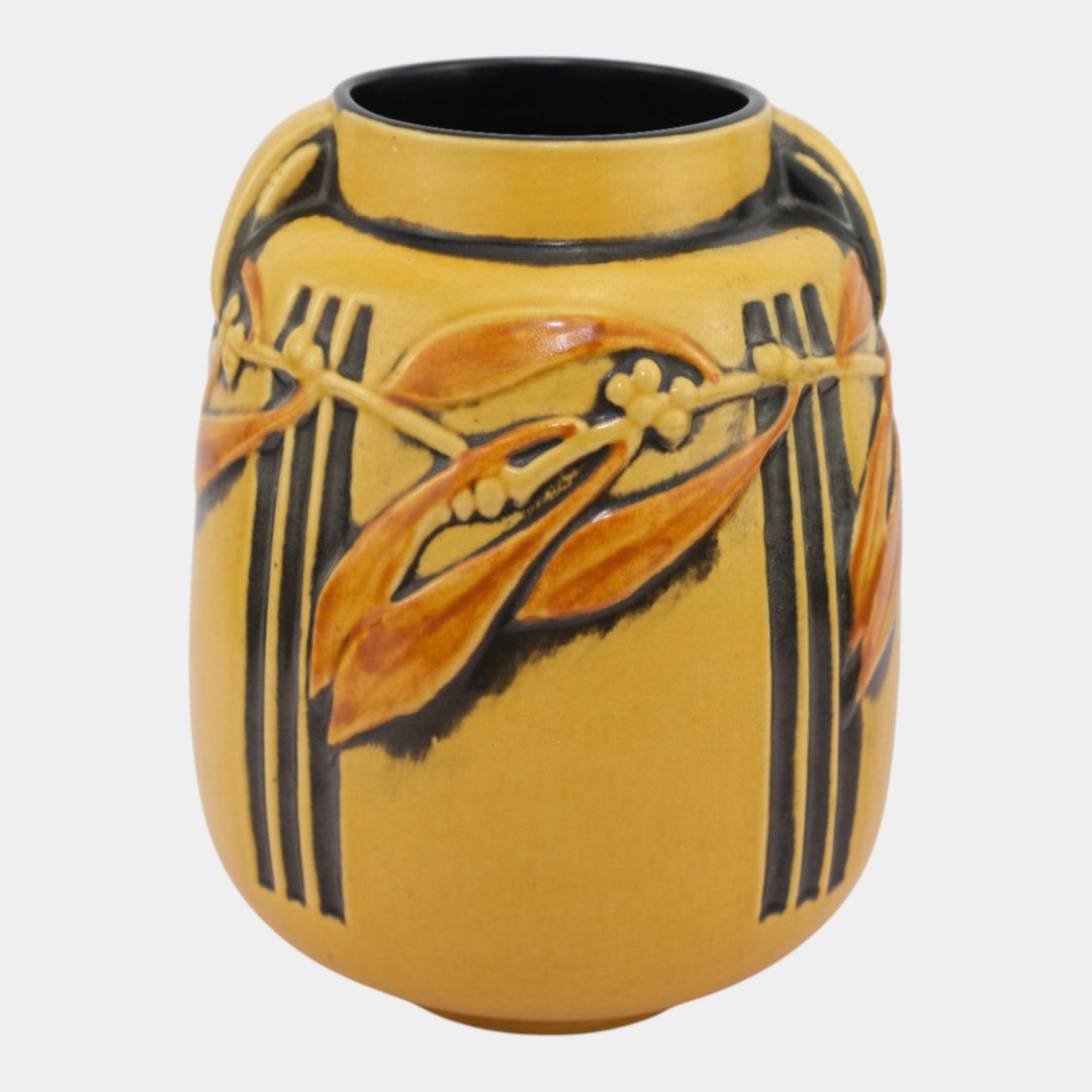 Roseville Laurel 1934 Vintage Arts And Crafts Pottery Yellow Ceramic Vase 672-8 - Just Art Pottery