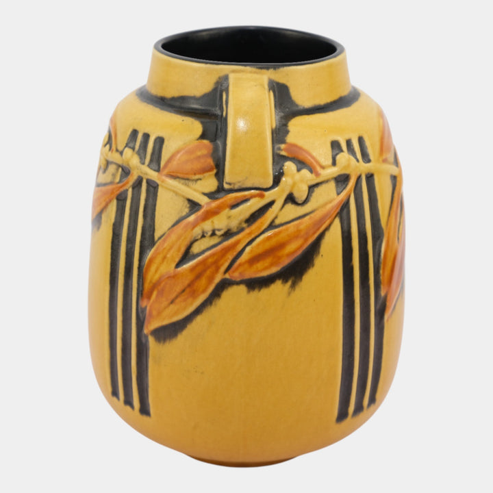 Roseville Laurel 1934 Vintage Arts And Crafts Pottery Yellow Ceramic Vase 672-8 - Just Art Pottery