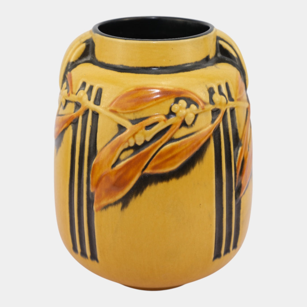 Roseville Laurel 1934 Vintage Arts And Crafts Pottery Yellow Ceramic Vase 672-8 - Just Art Pottery