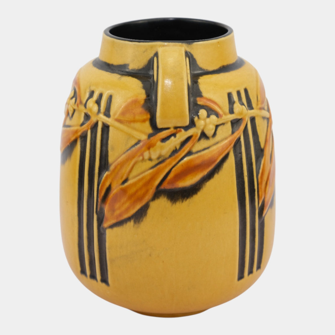 Roseville Laurel 1934 Vintage Arts And Crafts Pottery Yellow Ceramic Vase 672-8 - Just Art Pottery