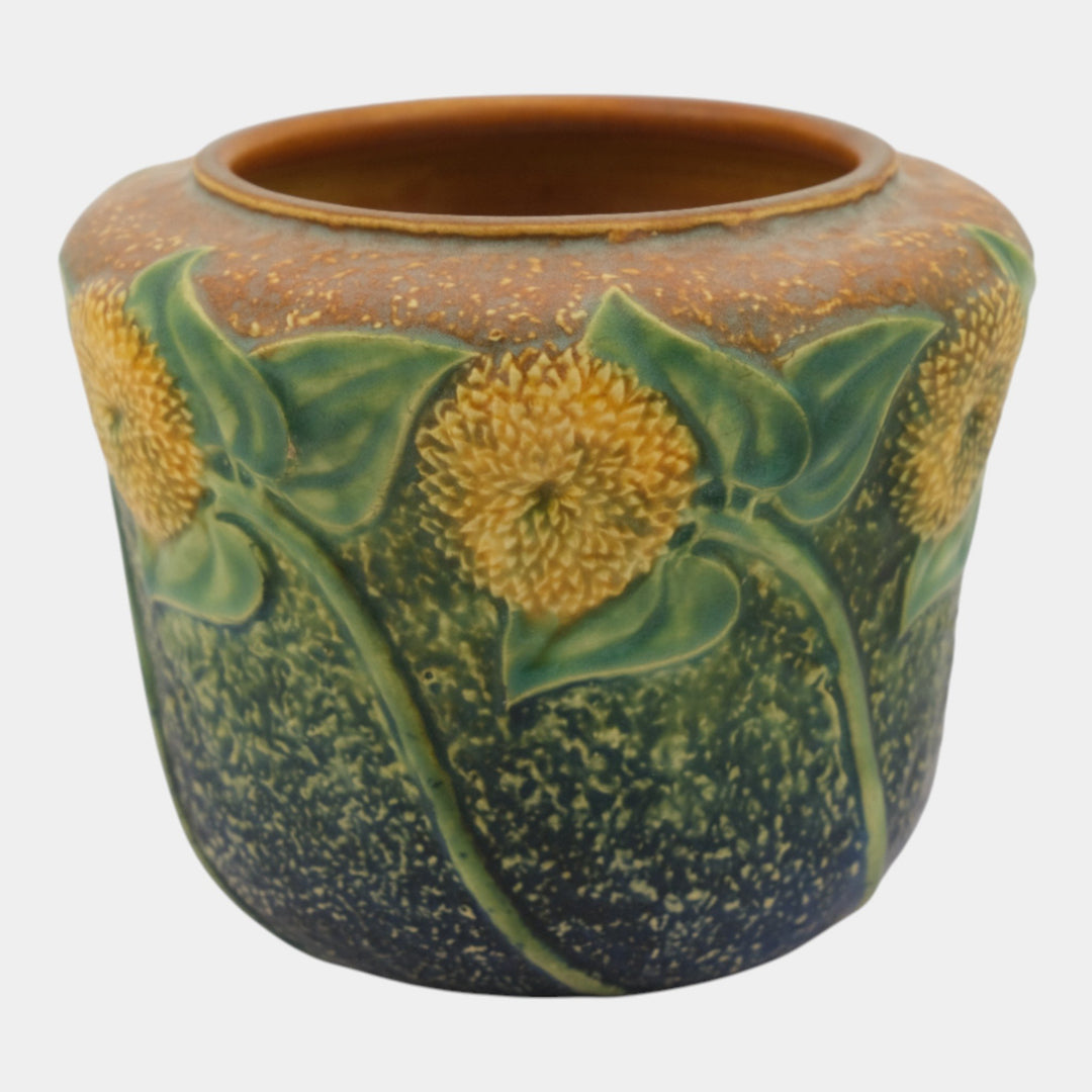 Roseville Sunflower 1930 Vintage Art Pottery Green Ceramic Vase 486-5 - Just Art Pottery