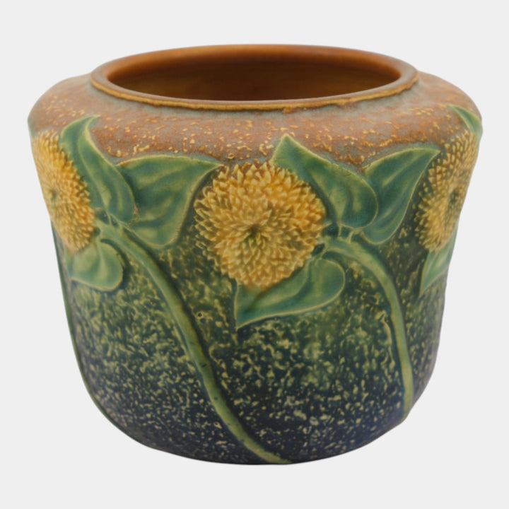 Roseville Sunflower 1930 Vintage Art Pottery Green Ceramic Vase 486-5 - Just Art Pottery