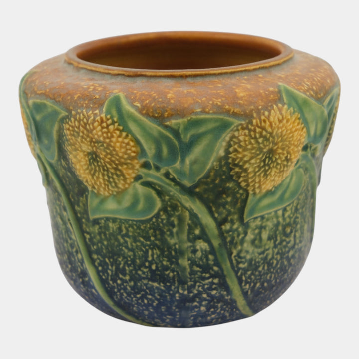 Roseville Sunflower 1930 Vintage Art Pottery Green Ceramic Vase 486-5 - Just Art Pottery