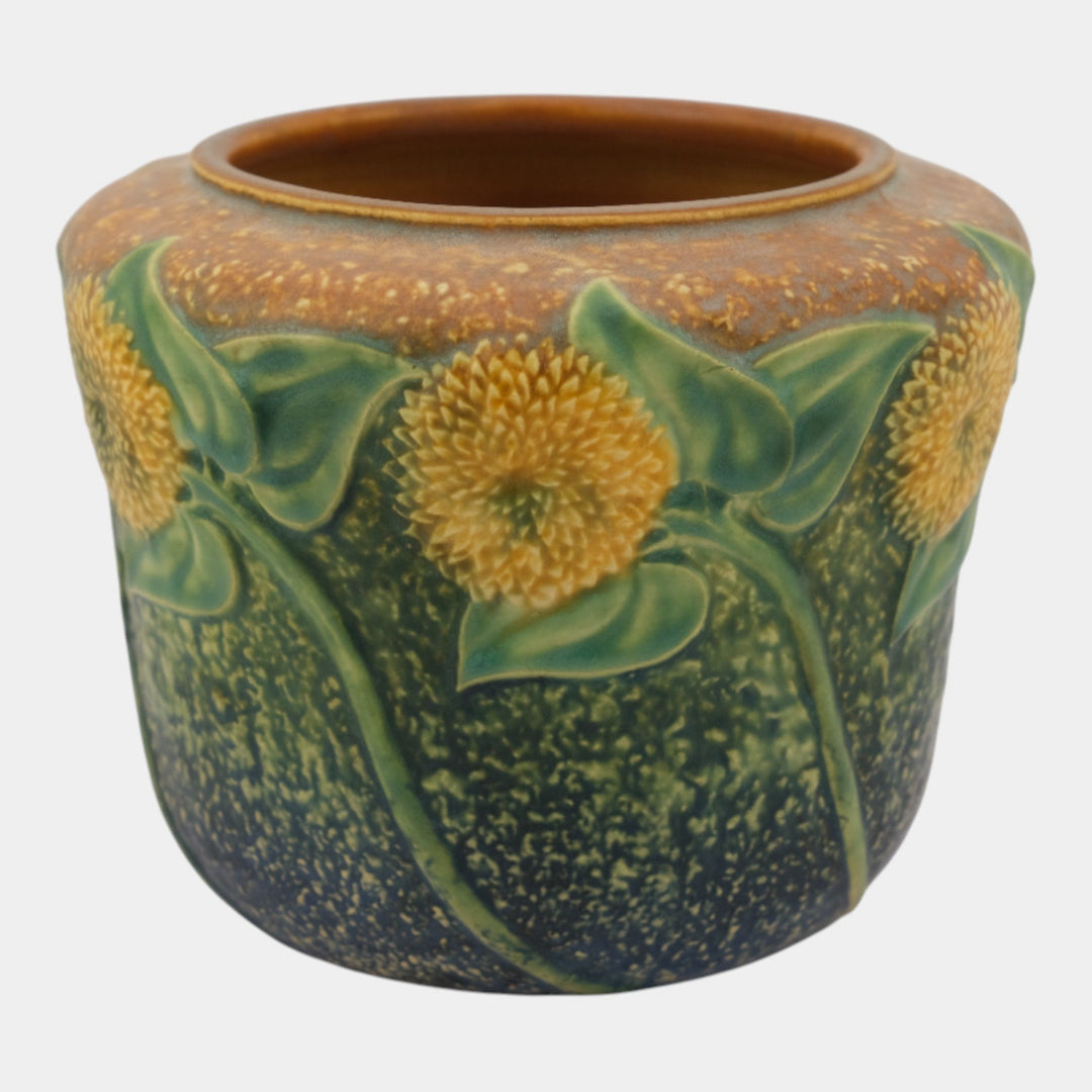 Roseville Sunflower 1930 Vintage Art Pottery Green Ceramic Vase 486-5 - Just Art Pottery