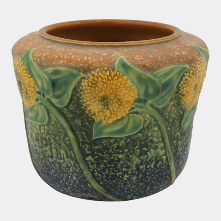 Roseville Sunflower 1930 Vintage Art Pottery Green Ceramic Vase 486-5 - Just Art Pottery
