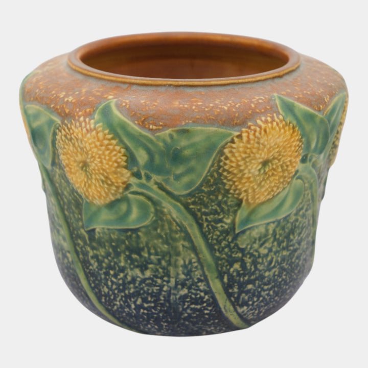 Roseville Sunflower 1930 Vintage Art Pottery Green Ceramic Vase 486-5 - Just Art Pottery
