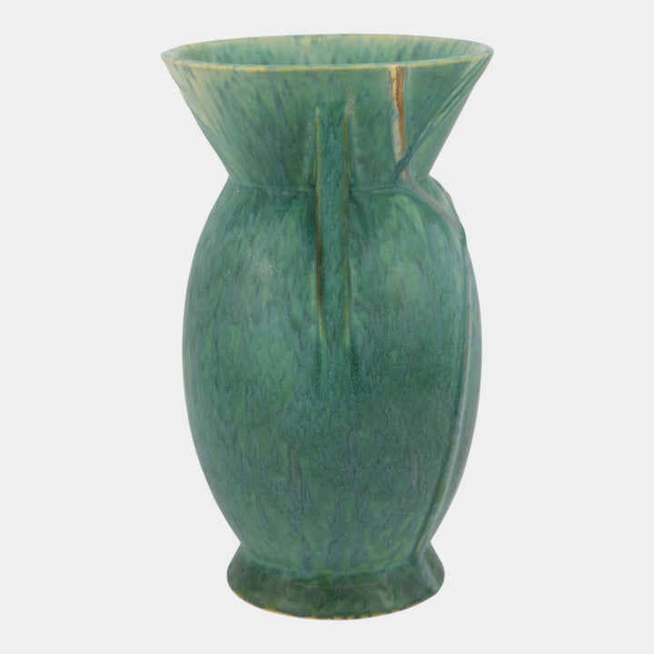 Roseville Futura 1928 Vintage Art Deco Pine Cone Green Ceramic Vase 433-10 - Just Art Pottery