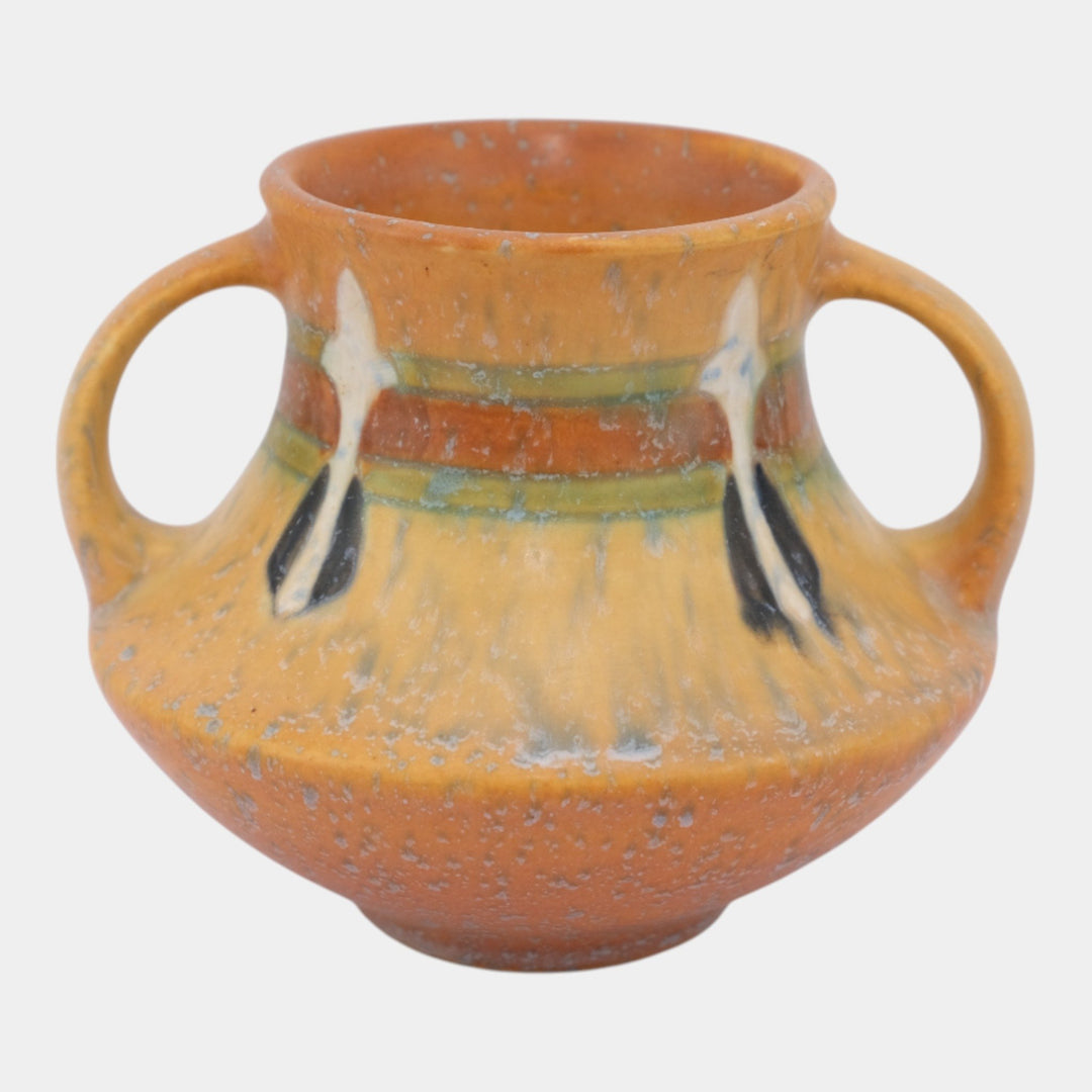 Roseville Montacello 1931 Vintage Arts And Crafts Pottery Tan Ceramic Vase 555-4 - Just Art Pottery