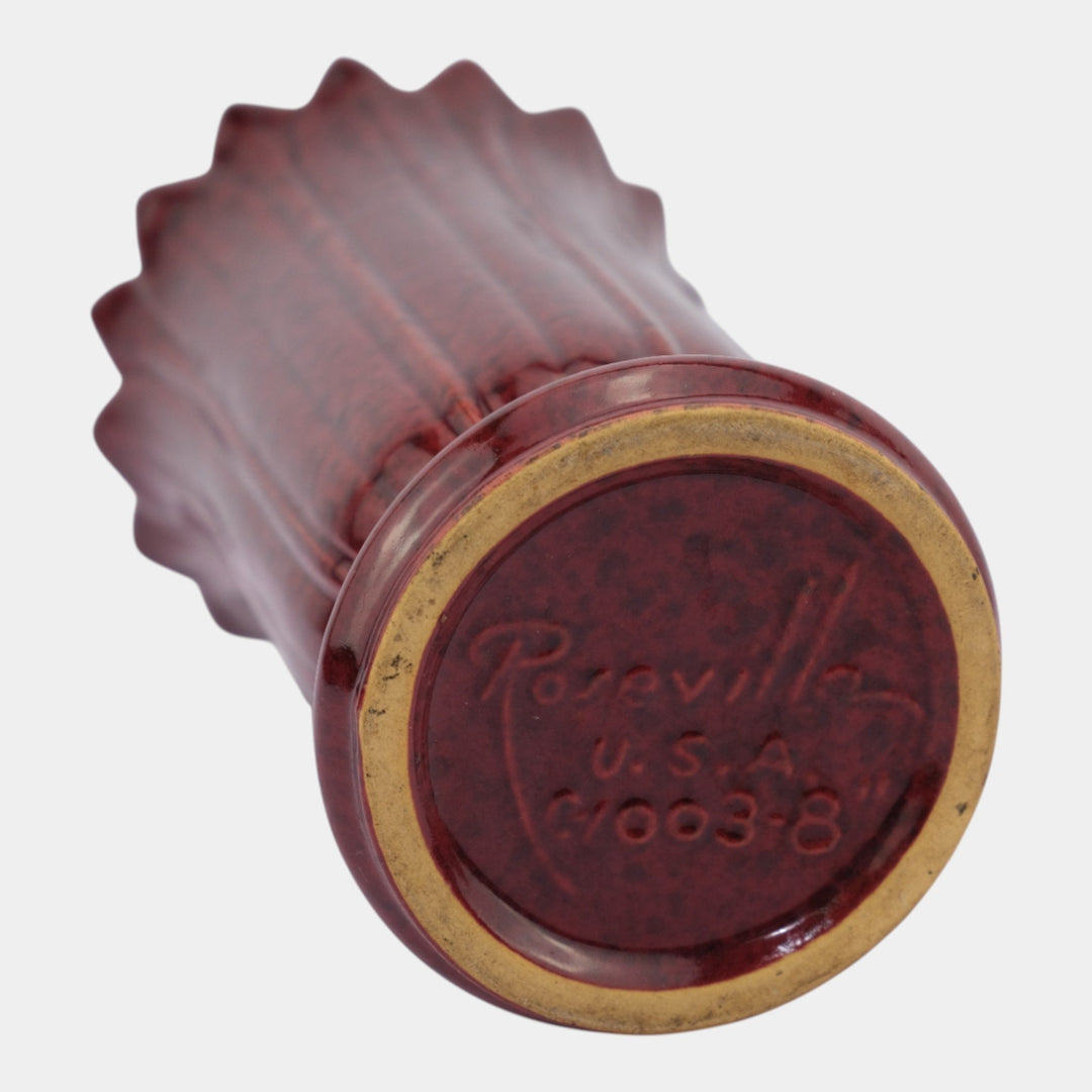 Roseville Mayfair Capri Red Mid Century Modern Pottery Mottled Vase C-1003-8 - Just Art Pottery