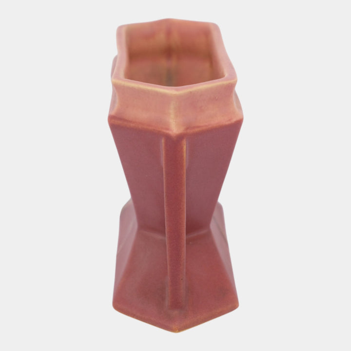 Roseville Futura Red 1928 Pottery Art Deco Two Pole Ceramic Vase 85-4