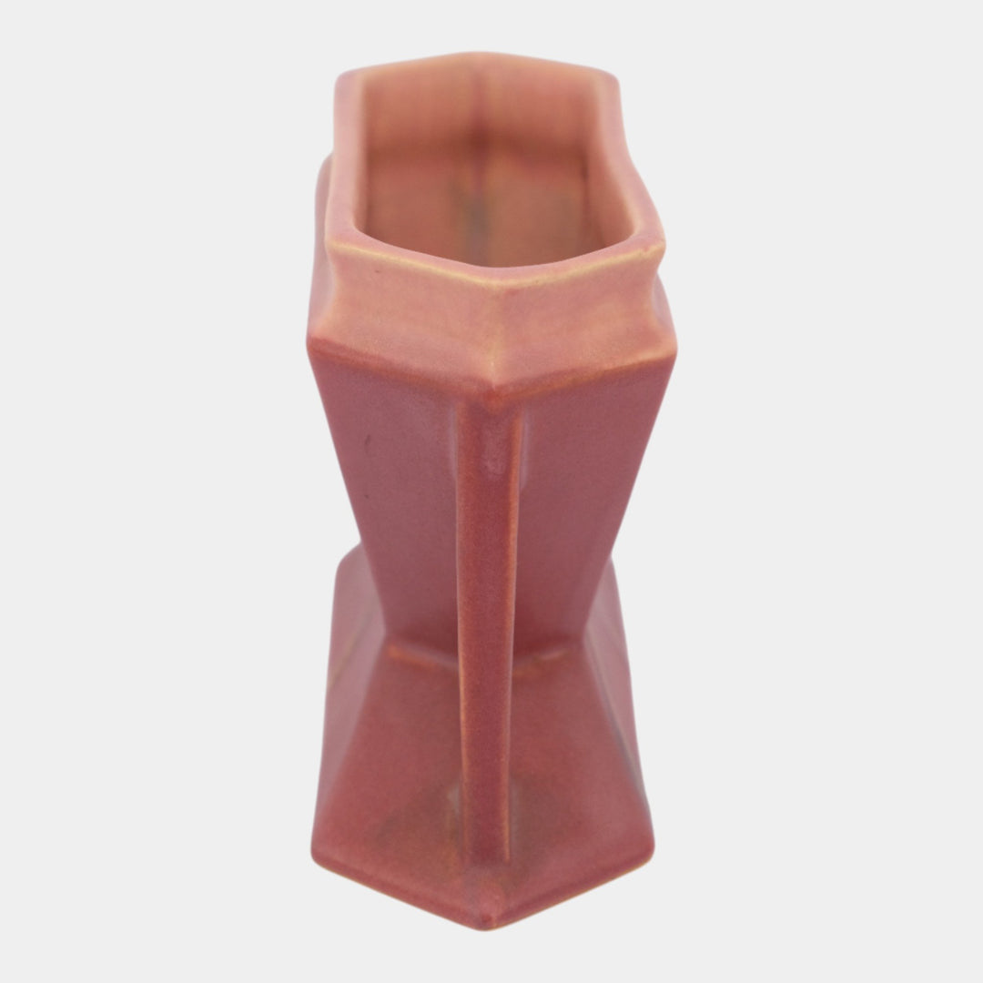 Roseville Futura Red 1928 Pottery Art Deco Two Pole Ceramic Vase 85-4