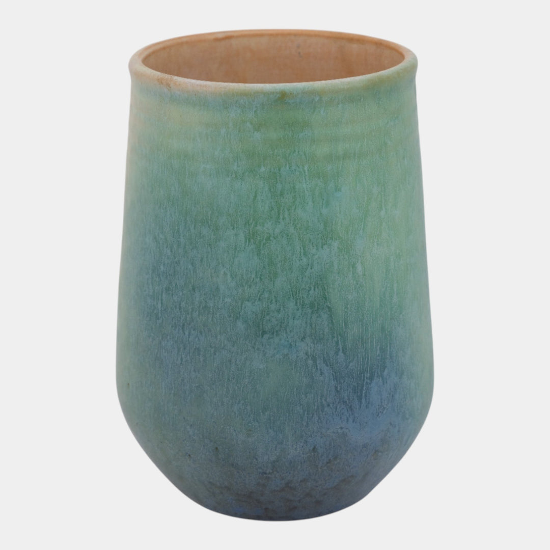 Roseville Earlam Tan Blue 1930 Vintage Arts And Crafts Pottery Vase 520-8 - Just Art Pottery