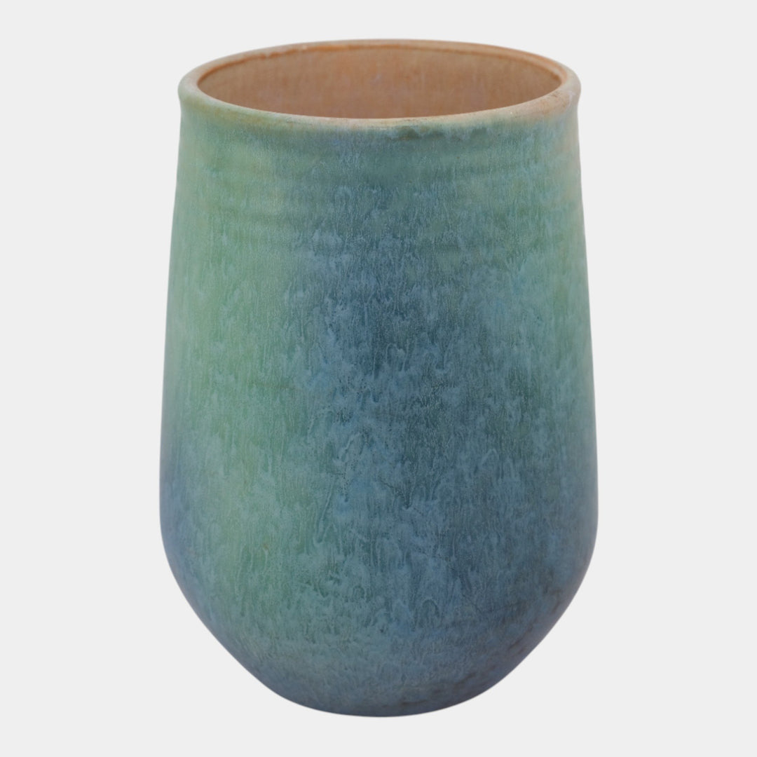 Roseville Earlam Tan Blue 1930 Vintage Arts And Crafts Pottery Vase 520-8 - Just Art Pottery